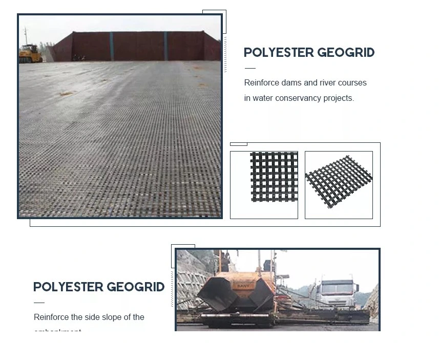 Warp Tricked Polyester Dikiş PET Biaksial Geogrid Yol Bazı Güçlendirme için 3