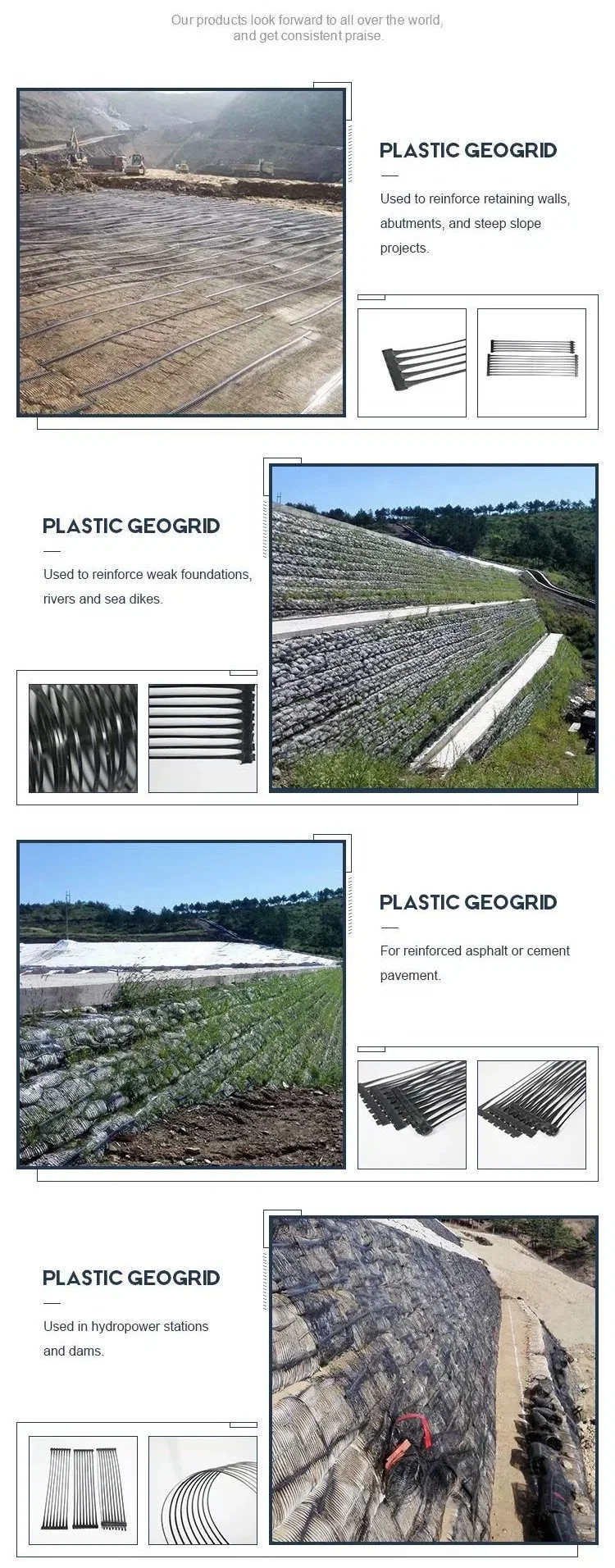 30kn 40kn Şebeke Ağı PP Plastik Tek eksenli Geogrid Yol Güçlendirme için 5