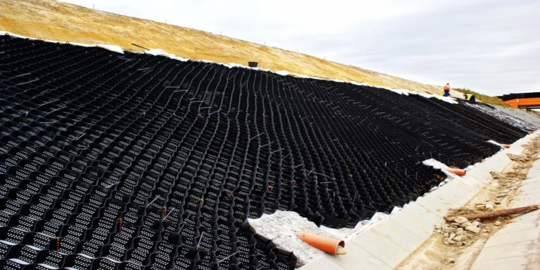 HDPE çakıl ızgara malzeme sistemi yol için dokulu geocell yol güçlendirme için çim ağ döşeme 10