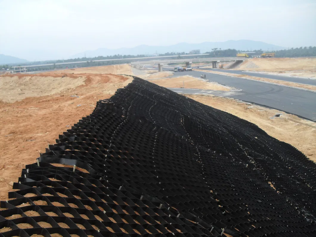 HDPE çakıl ızgara malzeme sistemi yol için dokulu geocell yol güçlendirme için çim ağ döşeme 13