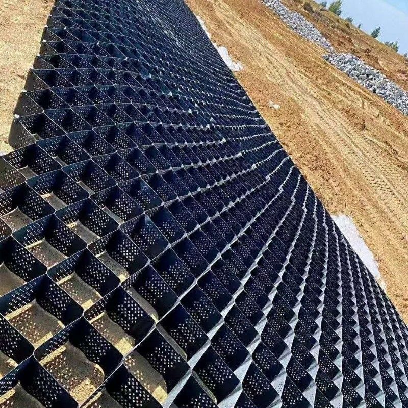 Siyah Çakıl Stabilizatör ızgara zemin HDPE Geocell Fabrikası Araç Yolu Destek Duvarları için Çakıl Stabilizatörü