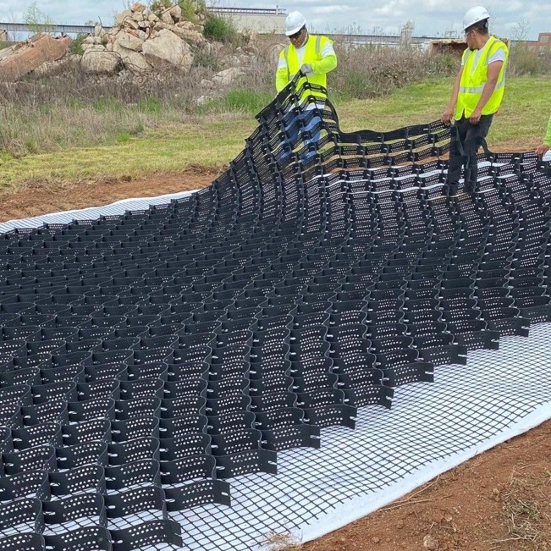 Siyah Çakıl Stabilizatör ızgara zemin HDPE Geocell Fabrikası Araç Yolu Destek Duvarları için Çakıl Stabilizatörü