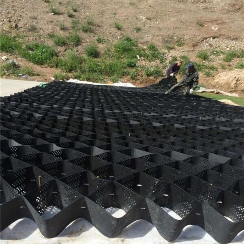 Yüksek bal çekirdeği Siyah HDPE Geocell Güçlendirme Yol için Çakıl Stabilizer Şebeke Destek Duvar Döşeme